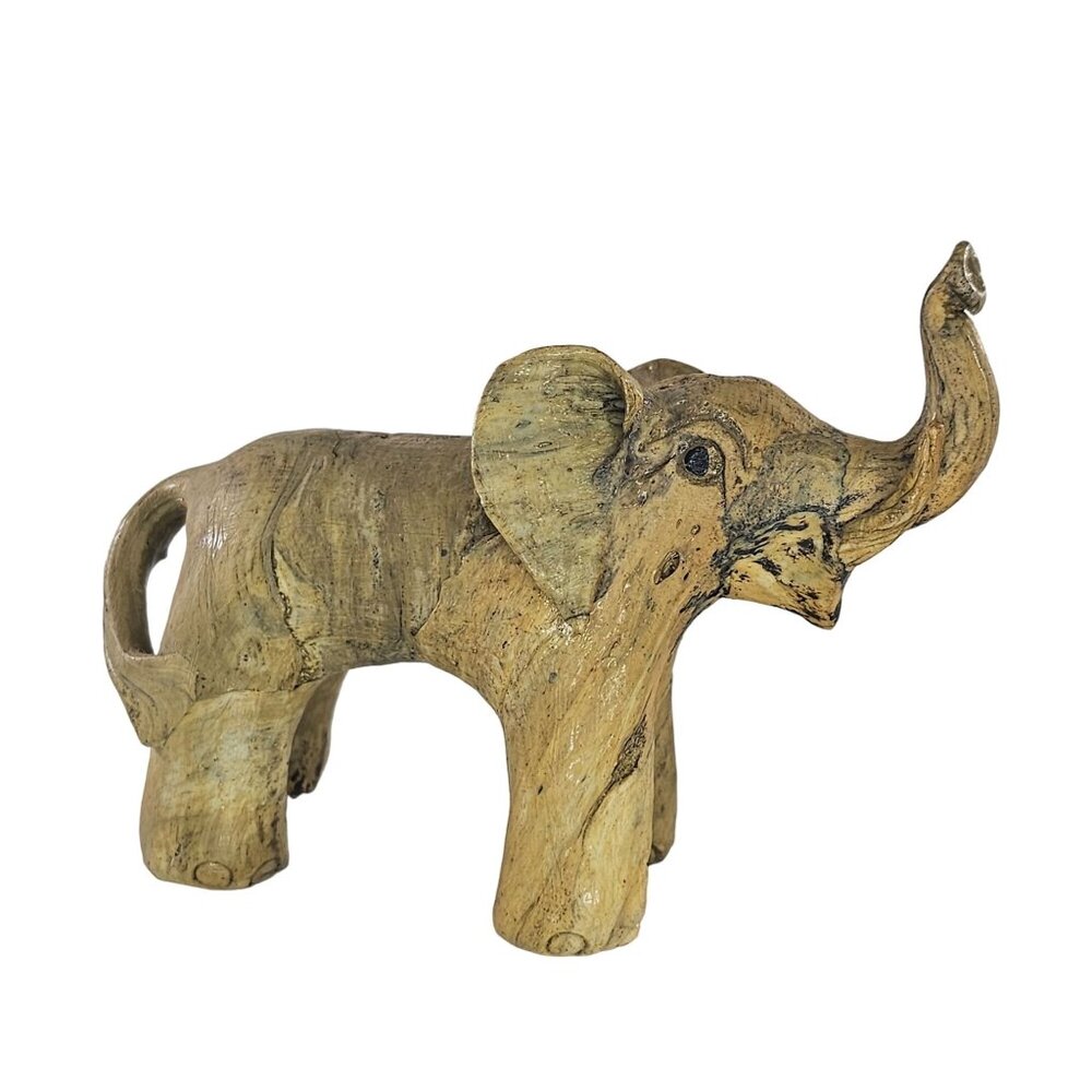 Crushed Oyster Shell Elephant Trunk Up Figurine Statue Handmade Folk Art Vintage